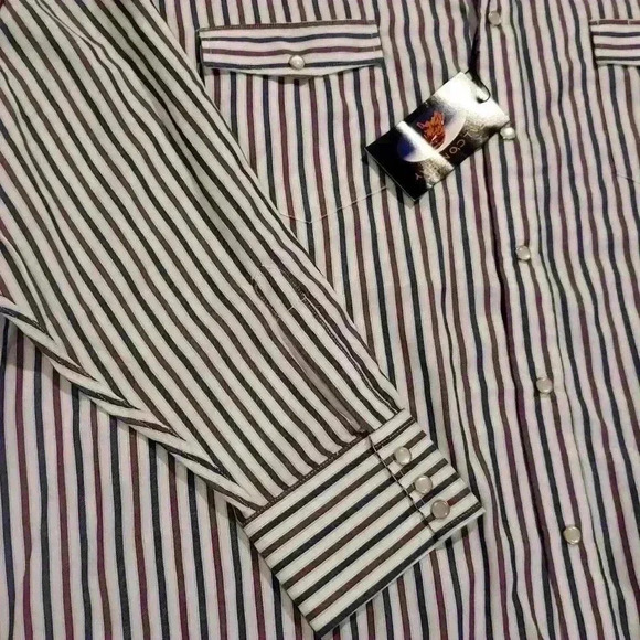 NWT Falcon Bay Striped Western Button Down Pearl Snap Dress Shirt 3X - Picture 5 of 7